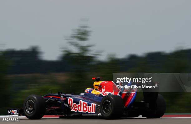 Mark Webber of Australia and Red Bull Racing drives on his way to winning the German Formula One Grand Prix at Nurburgring on July 12, 2009 in...