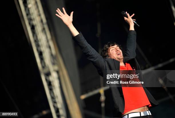 Gary Lightbody of Snow Patrol performs on stage on the last day of T In The Park at Balado on July 12, 2009 in Kinross, Scotland.