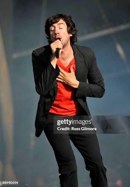 Gary Lightbody of Snow Patrol performs on stage on the last day of T In The Park at Balado on July 12, 2009 in Kinross, Scotland.