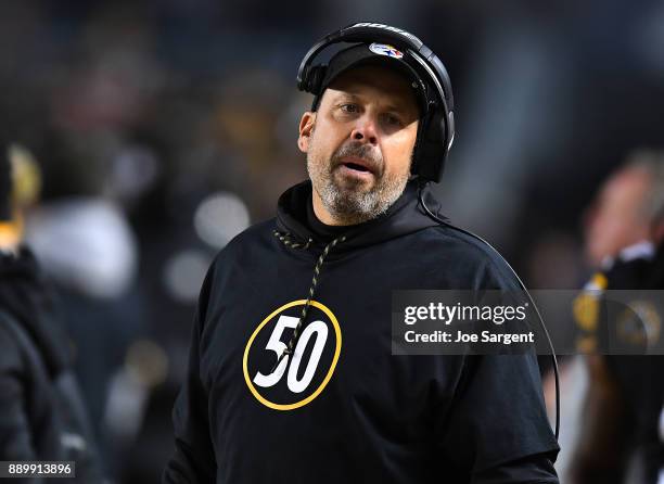 Pittsburgh Steelers offensive coordinator Todd Haley wears a shirt honoring Ryan Shazier who was injured in a game last week in the first quarter...