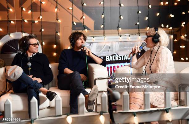 Laurent Brancowitz and Thomas Mars of Phoenix speak with Kat Corbett during an interview at KROQ Almost Acoustic Christmas 2017 at The Forum on...