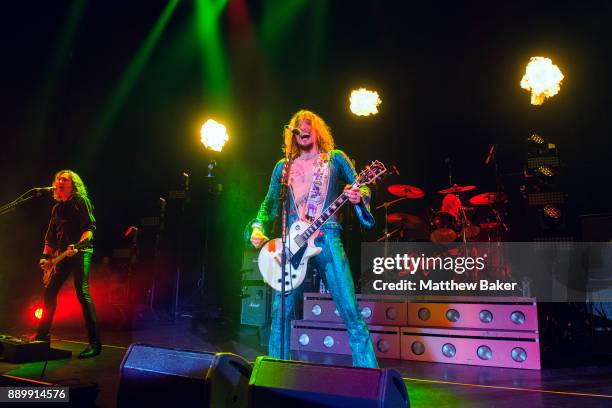 The Darkness perform live on stage at Eventim Apollo on December 10, 2017 in London, England.