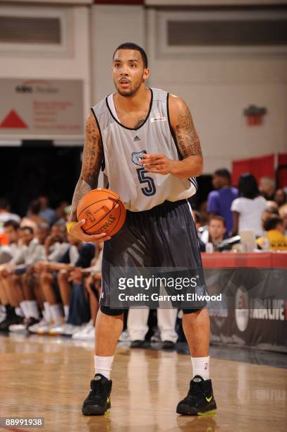 Marcus Williams of the Memphis Grizzlies looks to pass against the Oklahoma City Thunder during NBA Summer League presented by EA Sports on July 12,...