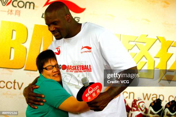 Cleveland Cavaliers Shaquille O'Neal attends an interview on July 12, 2009 in Beijing, China. Shaquille O'Neal is on a promotional tour of China's...