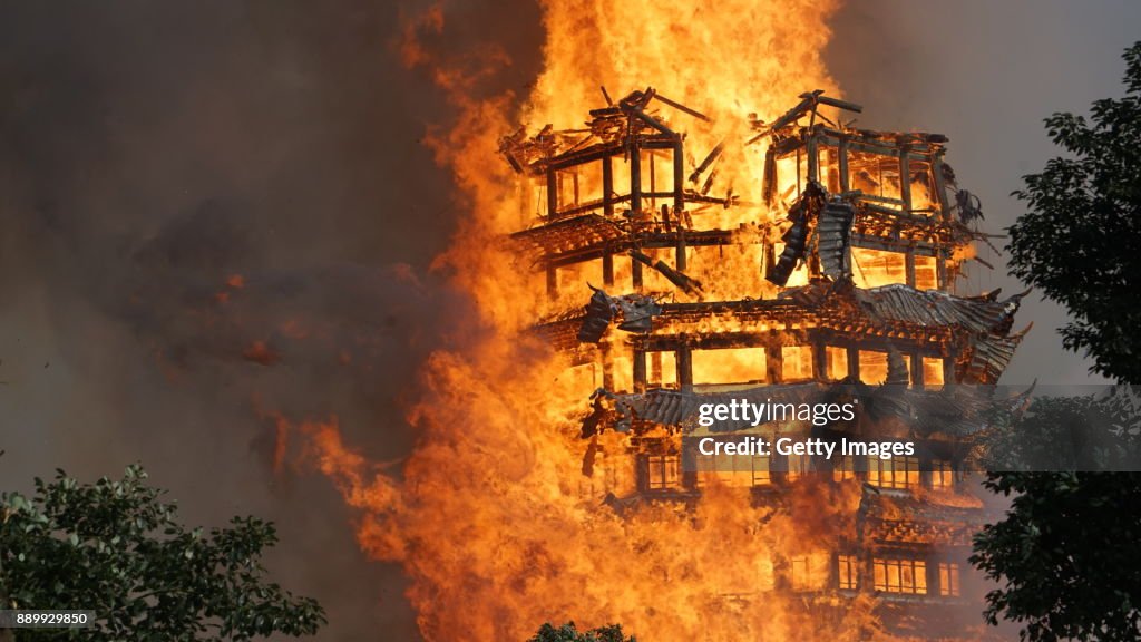 16-Story Wooden Tower Burn Out In Accident In Deyang