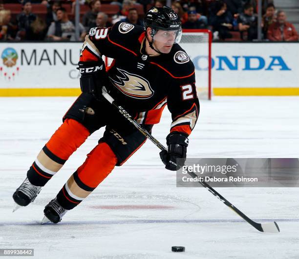 Francois Beauchemin of the Anaheim Ducks skates with the puck during the game against the Ottawa Senators on December 6, 2017 at Honda Center in...