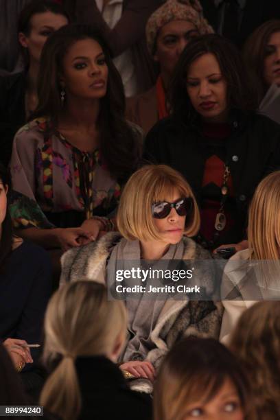 Editor-in-chief of American Vogue Anna Wintour and Miss USA 2008 Crystle Stewart attend Ports 1961 Fall 2009 during Mercedes-Benz Fashion Week at The...