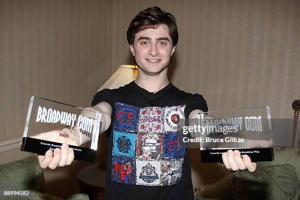 Daniel Radcliffe recieves his 2009 Broadway.com Audience Awards for his work in the play "Equus" at The Waldorf Astoria on July 11, 2009 in New York...