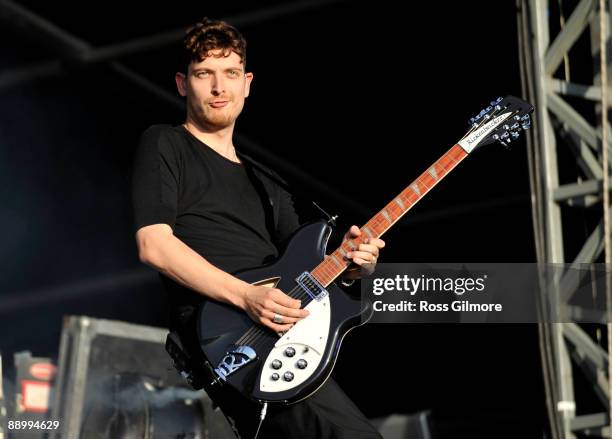 Nathan Connolly of Snow Patrol performs on stage on the last day of T In The Park at Balado on July 12, 2009 in Kinross, Scotland.