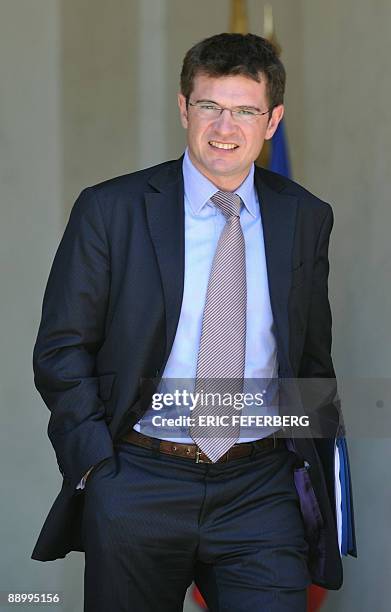 French Junior Minister for housing and urban affairs Benoist Apparu leaves the cabinet meeting on July 13, 2009 at the Elysee Presidential Palace in...