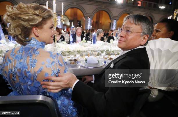Japan-born British novelist Kazuo Ishiguro attends a banquet sponsored by Sweden's King Carl XVI Gustaf for the 2017 Nobel Prize winners, held at...