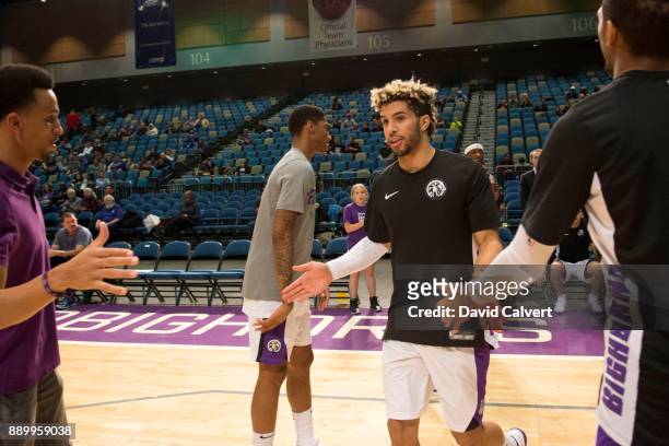 Cody Demps of the Reno Bighorns is introduced during pregame introductions before an NBA G-League game against the South Bay Lakers on Dec. 10, 2017...