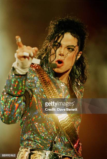 American singer Michael Jackson performing at Wembley Stadium, London, on his 'Dangerous' World Tour, 30th July 1992.