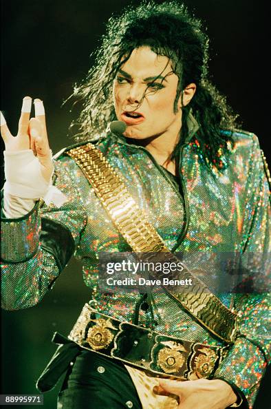 Mj Singer American singer Michael Jackson performing at Wembley Stadium,... News ...