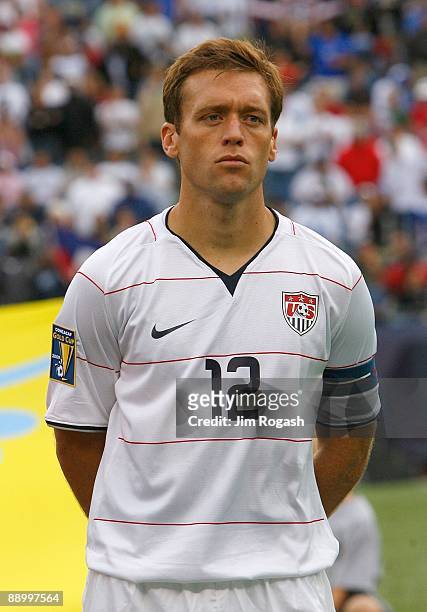 Jimmy Conrad of USA stands during pre-game activities before a game against Haiti during 2009 CONCACAF Gold Cup competition at Gillette Stadium on...