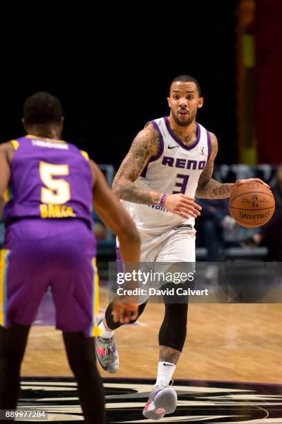 Marcus Williams of the Reno Bighorns dribbles up court against the South Bay Lakers during an NBA G-League game on Dec. 10, 2017 at the Reno Events...