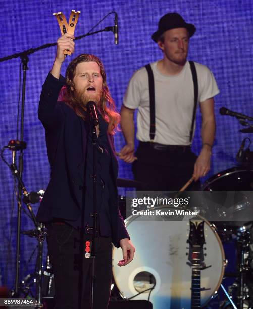 Wesley Schultz and Jeremiah Fraites of The Lumineers perform onstage during KROQ Almost Acoustic Christmas 2017 at The Forum on December 10, 2017 in...