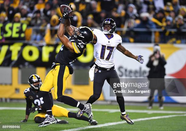 Mike Mitchell of the Pittsburgh Steelers breaks up a pass intended for Mike Wallace of the Baltimore Ravens in the second half during the game at...