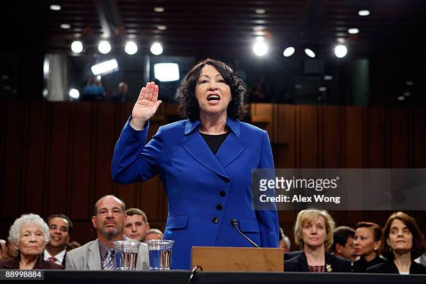 Supreme Court nominee Judge Sonia Sotomayor is sworn in during her confirmation hearing before the Senate Judiciary Committee July 13, 2009 in...
