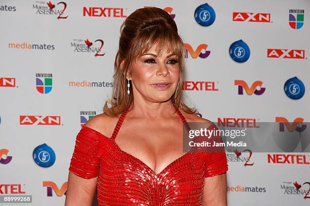 Actress Maria Sorte poses for a photo during the premiere of the television series 'Mujeres Asesinas' second season ) at the facilities of San Angel...