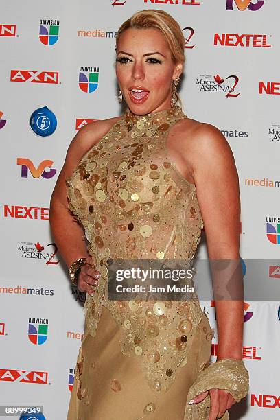 Actress Vanessa Oyarzun poses for a photo during the premiere of the television series 'Mujeres Asesinas' second season ) at the facilities of San...