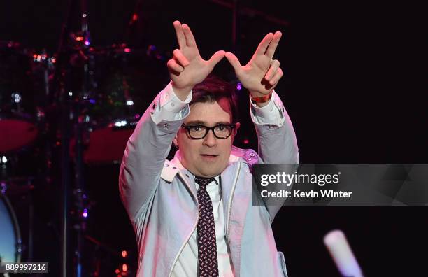 Rivers Cuomo of Weezer performs onstage during KROQ Almost Acoustic Christmas 2017 at The Forum on December 10, 2017 in Inglewood, California.