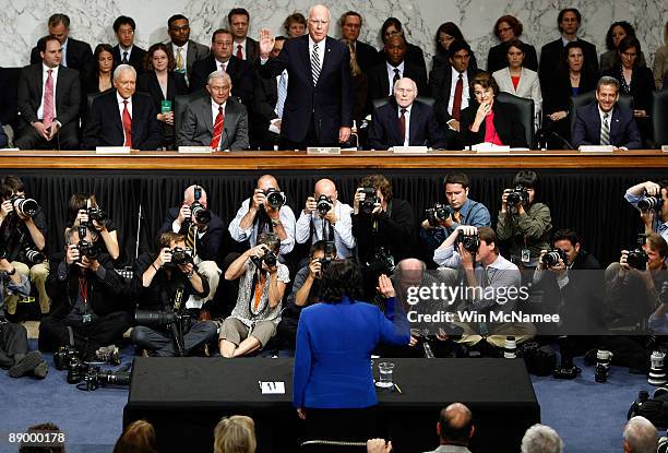 Supreme Court nominee Judge Sonia Sotomayor is sworn in by committee chairman Sen. Patrick Leahy during her confirmation hearing before the Senate...