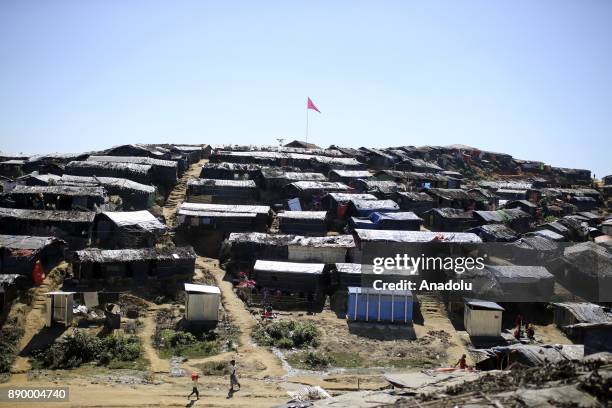 View of a refugee camp where Rohingya people, fled from oppression within ongoing military operations in Myanmars Rakhine state, live in on December...