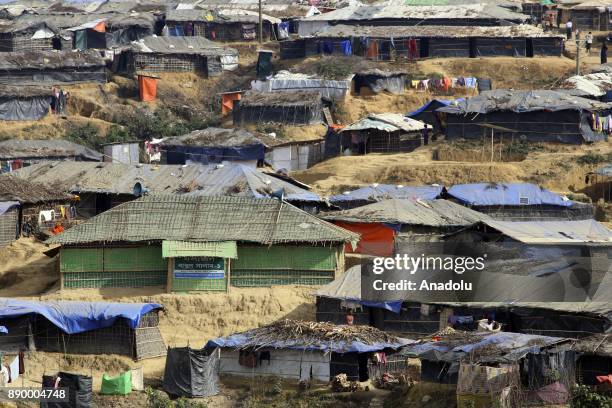 View of a refugee camp where Rohingya people, fled from oppression within ongoing military operations in Myanmars Rakhine state, live in on December...