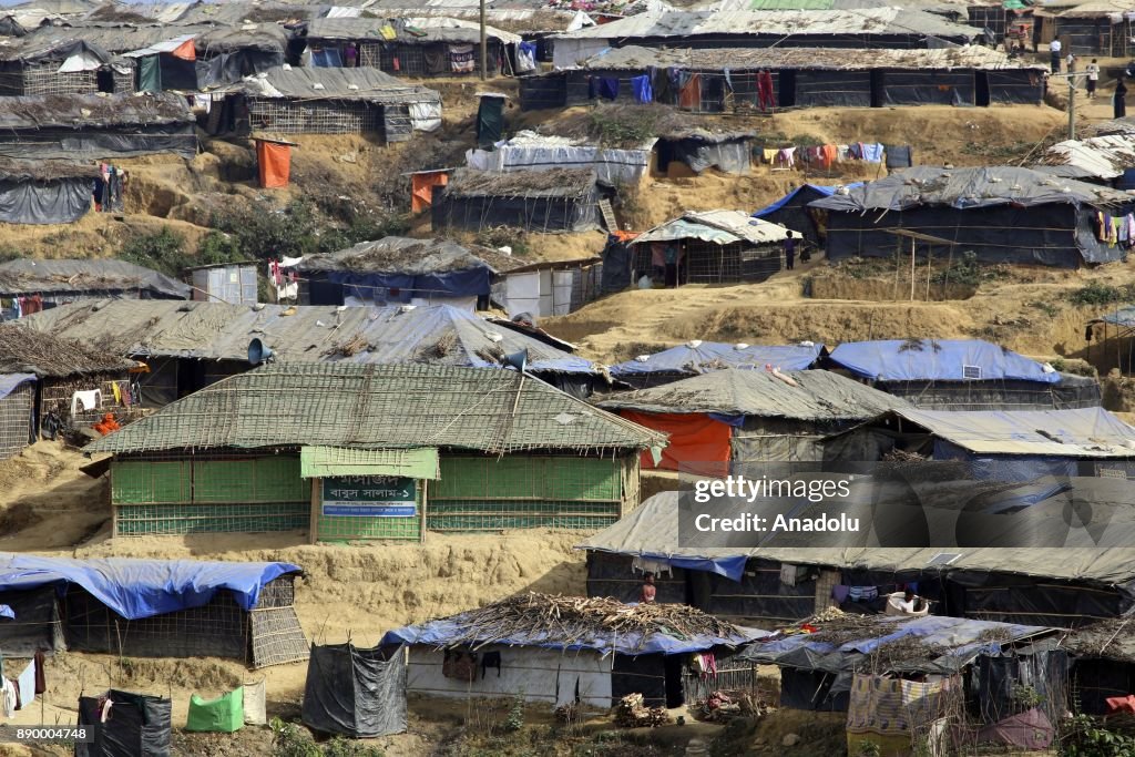 Rohingya people living in bamboo shelters in Bangladesh