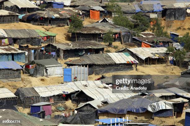 View of a refugee camp where Rohingya people, fled from oppression within ongoing military operations in Myanmars Rakhine state, live in on December...