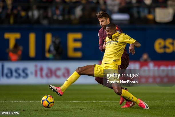 Bakambu, Gerard Pique during the match between Villarreal CF against FC Barcelona, week 15 of La Liga 2017/18 at Ceramica stadium, Villarreal, SPAIN...