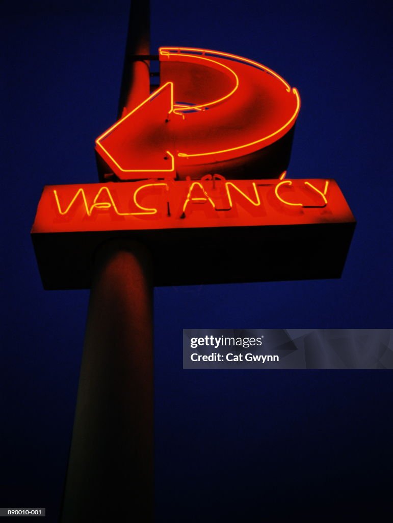 'Vacancy' neon sign at night, Reno, Nevada, USA