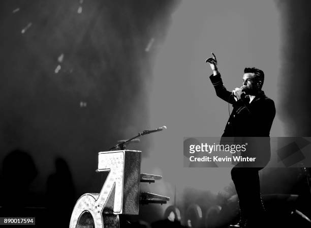 Brandon Flowers of The Killers performs onstage during KROQ Almost Acoustic Christmas 2017 at The Forum on December 10, 2017 in Inglewood, California.