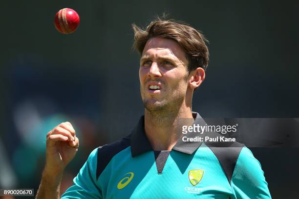 Mitchell Marsh of Australia prepares to bowl during an Australian nets session at WACA on December 11, 2017 in Perth, Australia.