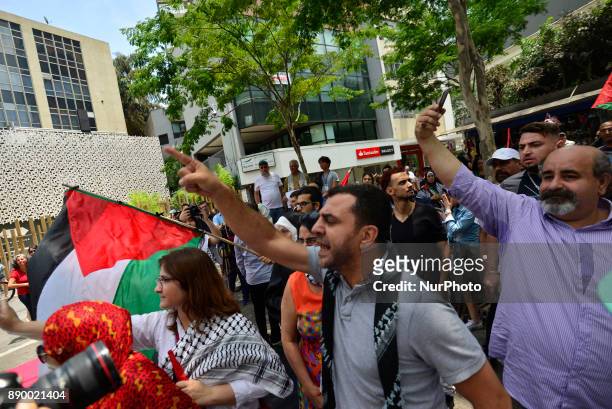 Protestors stage a demonstration against 'U.S. President Donald Trump's announcement to recognize Jerusalem as the capital of Israel', in Paulista...