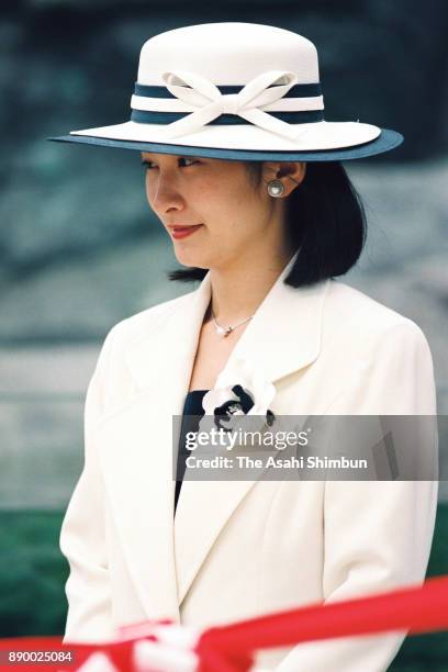 Princess Kiko of Akishino attends the opening ceremony of the Hakkeijima Sea Paradise on May 8, 1993 in Yokohama, Kanagawa, Japan.