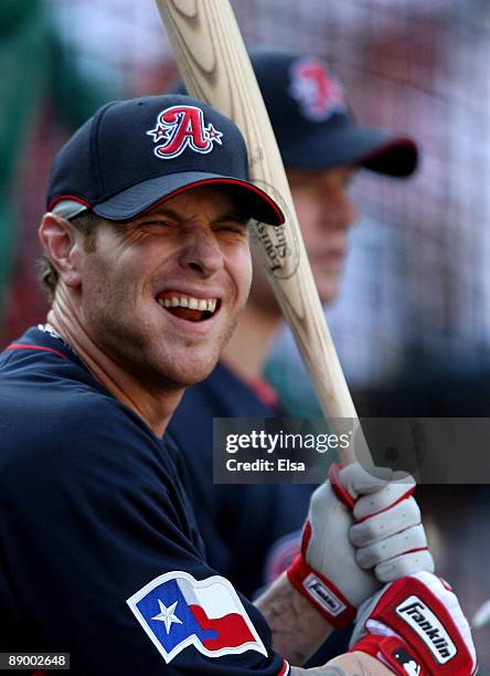 American League All-Star Josh Hamilton of the Texas Rangers looks on during the Gatorade All-Star Workout Day at Busch Stadium on July 13, 2009 in St...