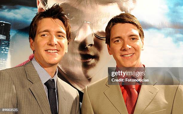 Actors James Phelps and Oliver Phelps arrive at the "Harry Potter And The Half-Blood Prince" premiere, at Proyecciones Cinema on July 13, 2009 in...