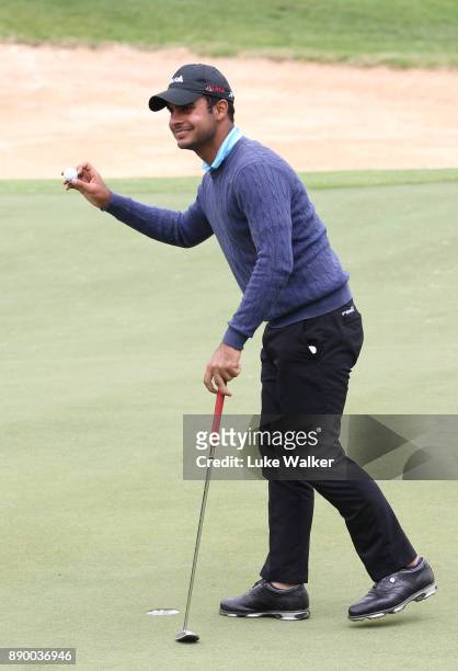 Shubankar Sharma of India acknowledges the crowd on the 18th hole during the completion of the final round of the Joburg Open at Randpark Golf Club...