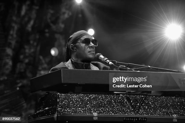 Stevie Wonder performs onstage during Stevie's 21st Annual House Full of Toys Benefit Concert at Staples Center on December 10, 2017 in Los Angeles,...
