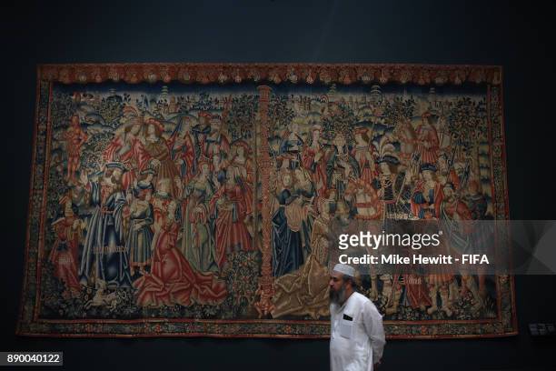 Tapestry of Daniel and Nebuchadnezzar on display at the Louvre Abu Dhabi on December 10, 2017 in Abu Dhabi, United Arab Emirates.