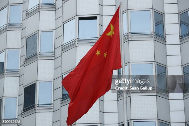 Chinese flag flies at the Chinese Embassy on December 11, 2017 in Berlin, Germany. Hans-Georg Maassen, the head of the German intelligence service,...