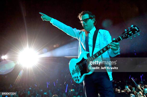 Rivers Cuomo of Weezer performs at the KROQ Almost Acoustic Christmas 2017 - Night 1 on December 10, 2017 at the Forum in Los Angeles, CA.