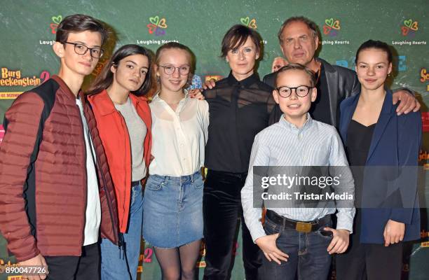 Eloi Christ, Nina Goceva, Paula Donath, Sophie Rois, Uwe Ochsenknecht, Caspar Krzysch and Mina Rueffer attend the 'Burg Schreckenstein 2' premiere on...