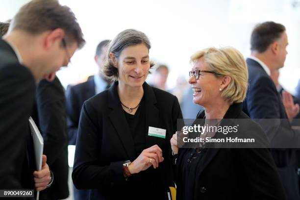 Former Germany Women's national team head coach Silvia Neid laughs prior to the Extraordinary DFB Bundestag at Messe Frankfurt on December 8, 2017 in...