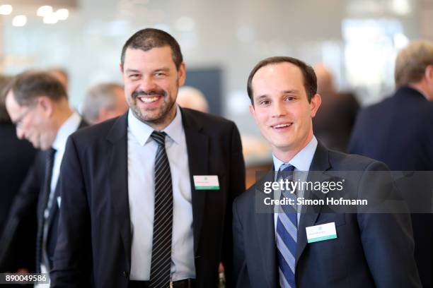 Andre Kohlhepp and Tobias Wrzesinski smile prior to the Extraordinary DFB Bundestag at Messe Frankfurt on December 8, 2017 in Frankfurt am Main,...