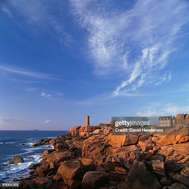 lighthouse in perros-guirec, france - perros guirec stock pictures, royalty-free photos & images