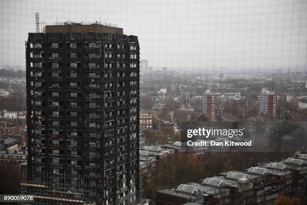 General view of the burnt out Grenfell Tower on December 11, 2017 in London, England. An inquiry into the Grenfell Tower fire was is due to open for...