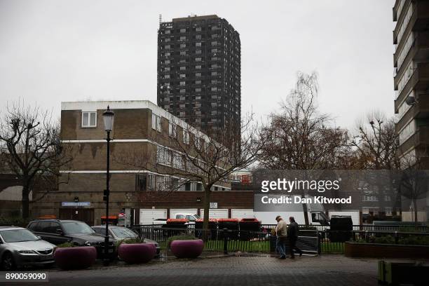 General view of the burnt out Grenfell Tower on December 11, 2017 in London, England. An inquiry into the Grenfell Tower fire was is due to open for...